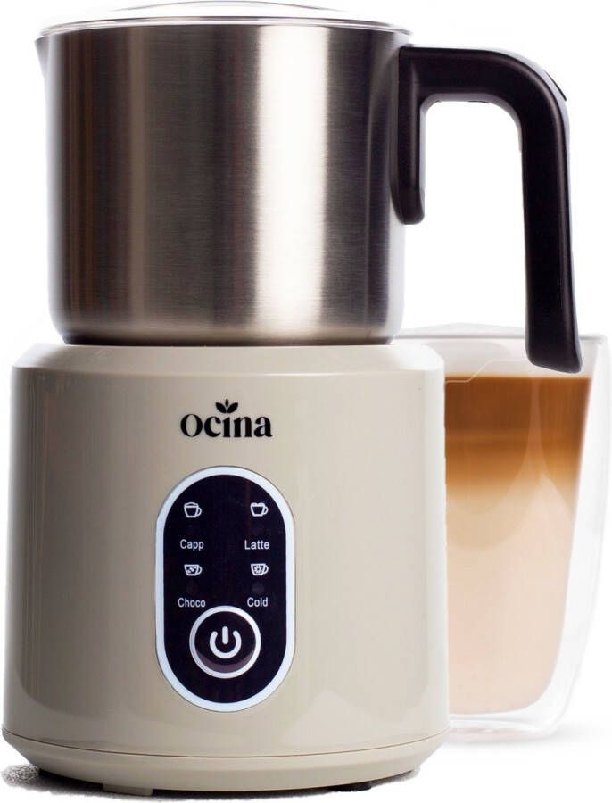 Ocina Melkopschuimer – Electrisch – 4-in-1 – Melkschuimer – Cappuccino – Latte macchiato – 350 ML Incl. Koffie receptenboek Greige