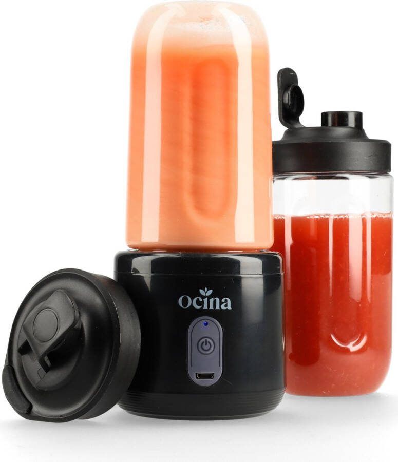 Ocina Mini Blender Draadloos Smoothie Maker Blender To Go 40W 2 Bekers Zwart