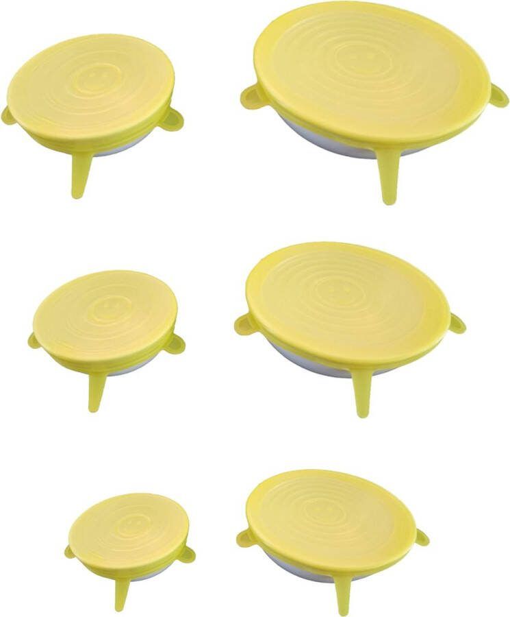 ODaani 6 Stuks Siliconen Deksel Herbruikbare deksels Vershouddeksels Flexibel en Vaatwasserbestendig Milieuvriendelijke Food Covers Vershoudfolie geel rond