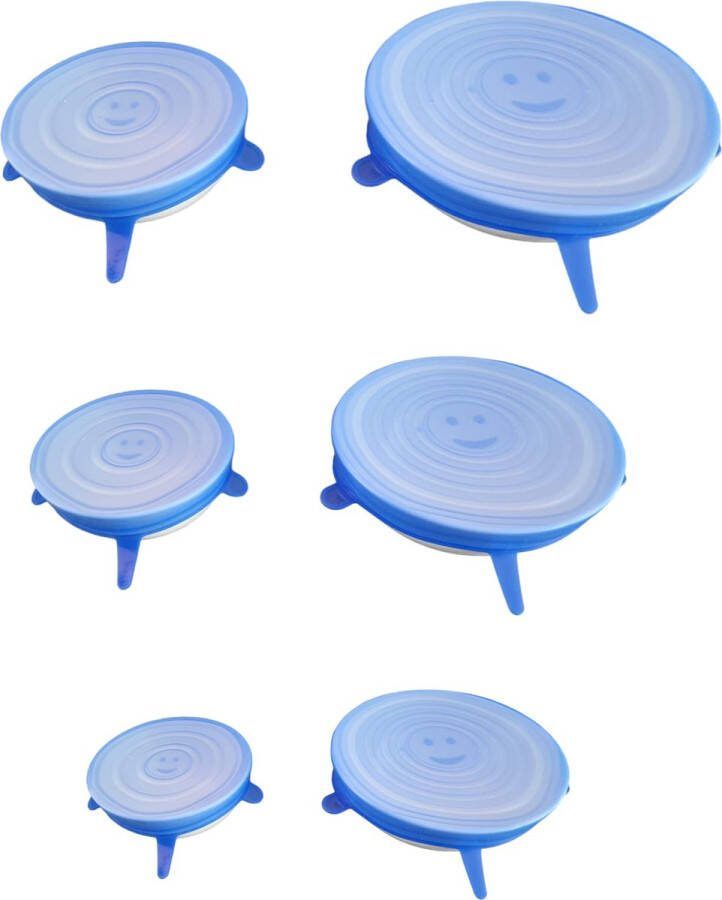 ODaani 6 Stuks Siliconen Deksel Herbruikbare deksels Vershouddeksels Flexibel en Vaatwasserbestendig Milieuvriendelijke Food Covers Vershoudfolie blauw rond
