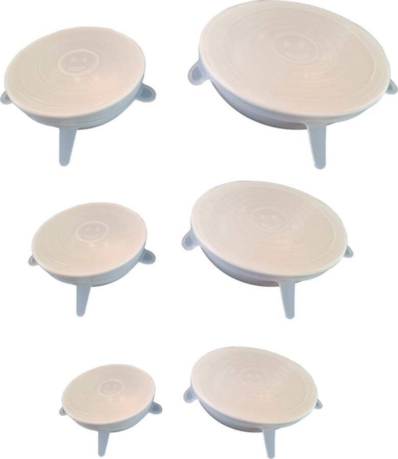 ODaani 6 Stuks Siliconen Deksel Herbruikbare deksels Vershouddeksels Flexibel en Vaatwasserbestendig Milieuvriendelijke Food Covers Vershoudfolie wit rond