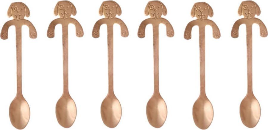 ODaani 6x Theelepels Hangende hond Koffielepel RVS rose gold –
