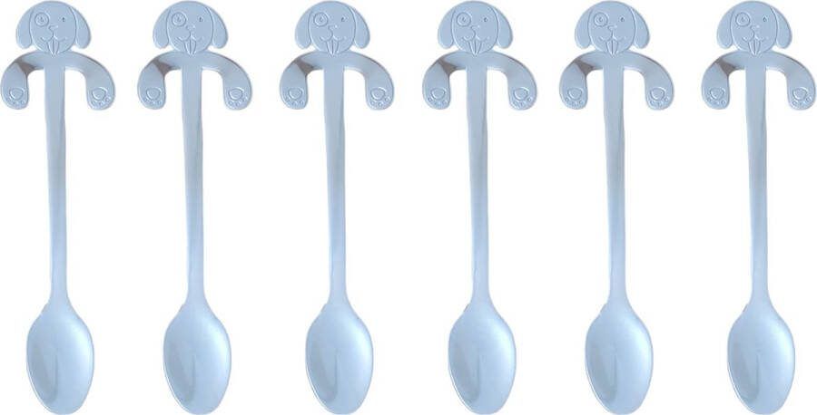 ODaani 6x Theelepels Hangende hond Koffielepel RVS zilverkleurig –