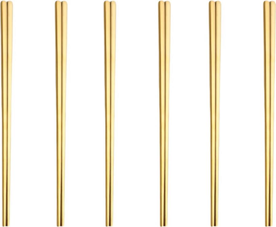 ODaani eetstokjes vaatwasserbestendig chopsticks metaal RVS goudkleurig – set 6 x 2 stuks