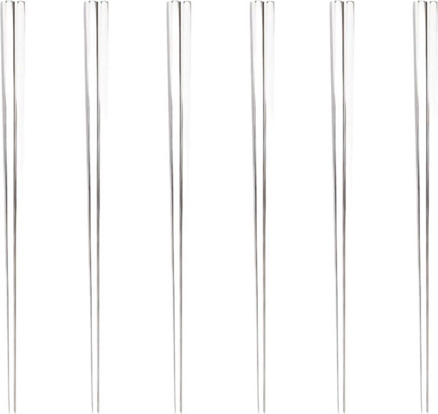 ODaani eetstokjes vaatwasserbestendig chopsticks metaal RVS zilverkleurig – set 6 x 2 stuks