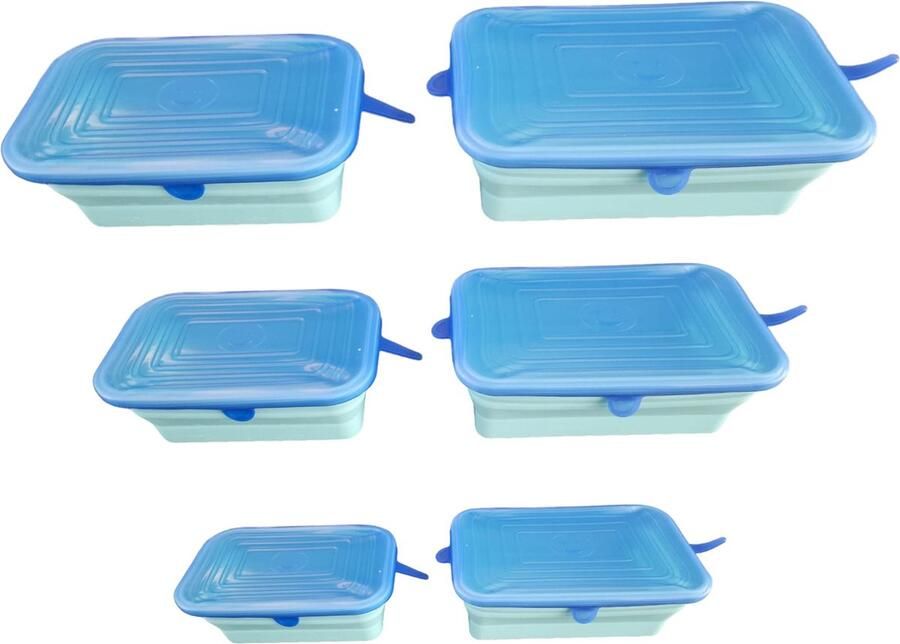 ODaani 6 Stuks Siliconen Deksel Herbruikbare deksels Vershouddeksels Flexibel en Vaatwasserbestendig Milieuvriendelijke Food Covers Vershoudfolie blauw vierkant