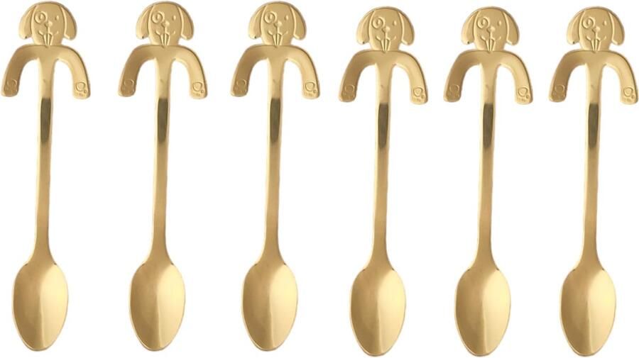 ODaani 6x Theelepels Hangende hond Koffielepel RVS goudkleurig –