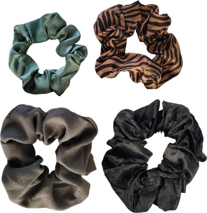 ODaani scrunchie satijn en stof haarelastiekjes crunchie haar elastiek haaraccessoires vrouwen 4 stuks in verschillende maten en materialen