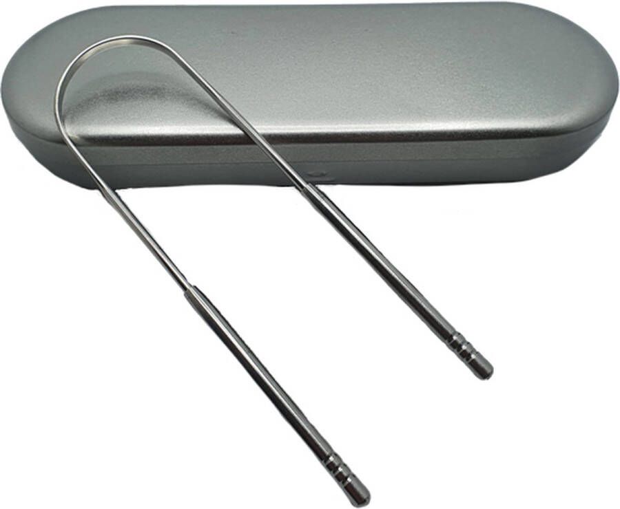 ODaani Tongschraper met Luxe Opbergcase Mondverzorging – Tongreiniger – Zilverkleurig
