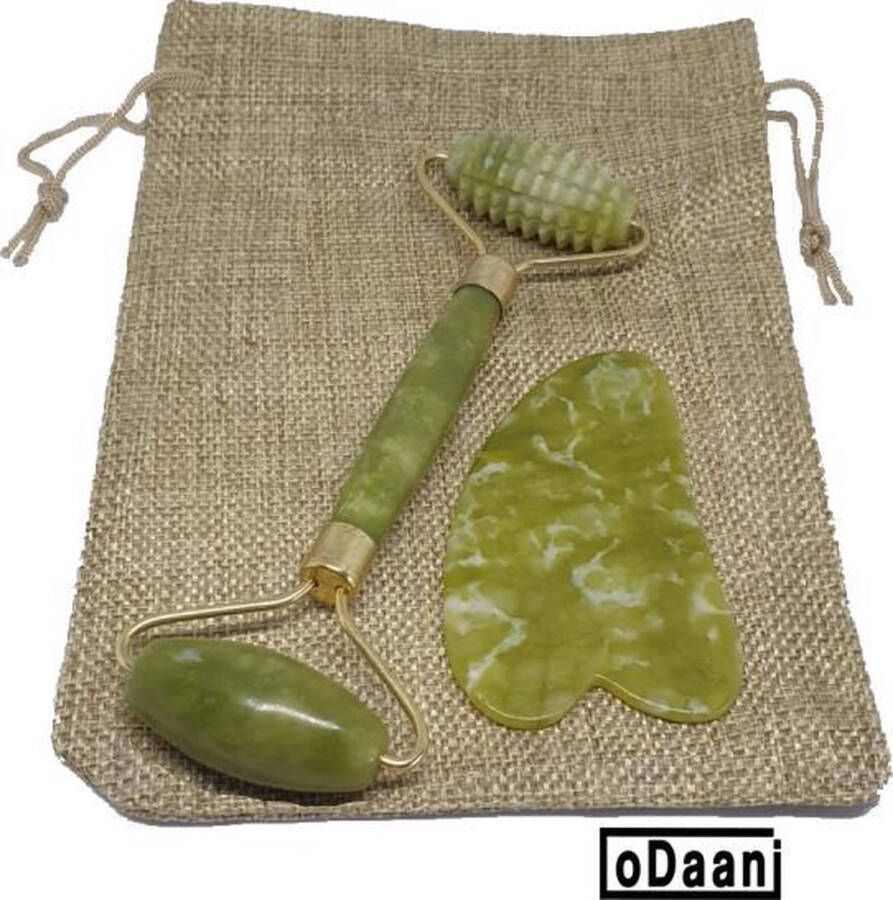 ODaani Verbeterde Deluxe Jade Roller + Gua Sha Inclusief Opberg Zakje Anti Rimpels Gezicht Massage