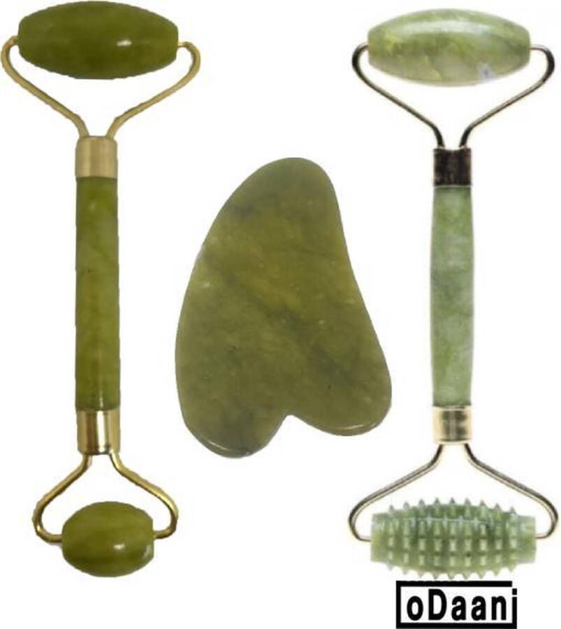 ODaani Verbeterde Deluxe Jade Roller + Normale Jade roller + Gua Sha Anti Rimpels Gezicht Massage