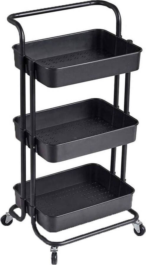 O'DADDY Keukentrolley op wieltjes serveerwagen keukentrolley zwart keukentrolleys verrijdbaar en vast 3 lagen 3 manden 86 x 43 x 36 cm