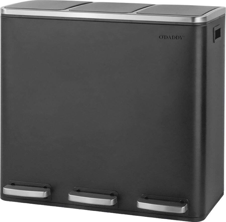 O'DADDY Prullenbak Afvalscheiding Prullenbak 54 liter – Prullenbak zwart – Prullenbakken Prullenbak 3 vakken – Vuilnisbak 54 liter – Vuilnisbak afvalscheiding – Pedaalemmer 54 liter – Pedaalemmers Afvalbak afvalscheiding Afvalbak