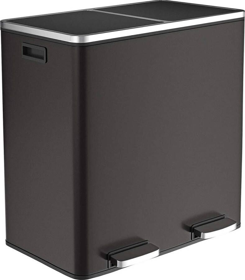 O'DADDY Prullenbak Afvalscheiding Prullenbak 60 liter – Prullenbak zwart – Prullenbakken Prullenbak 2 vakken – Vuilnisbak 60 liter – Vuilnisbak afvalscheiding – Pedaalemmer 60 liter – Pedaalemmers Afvalbak afvalscheiding Afvalbak