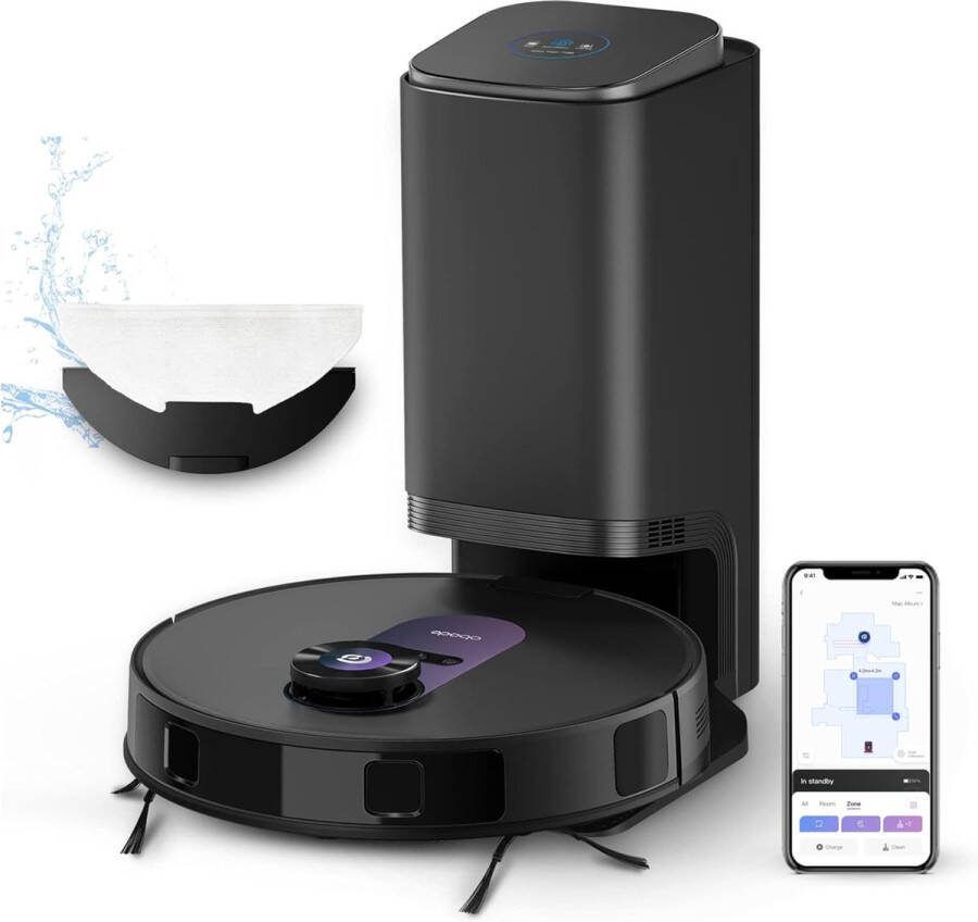 Odobe Obode A8+ robotstofzuiger met afzuigstation (2 5 l) 4000 Pa 3D-obstakelherkenning stofzuiger robot leegstation 10 mm dweilhefsysteem 180 minuten looptijd dweilrobot app-bediening ideaal voor dierenharen Dweilen & Stofzuigen in 1