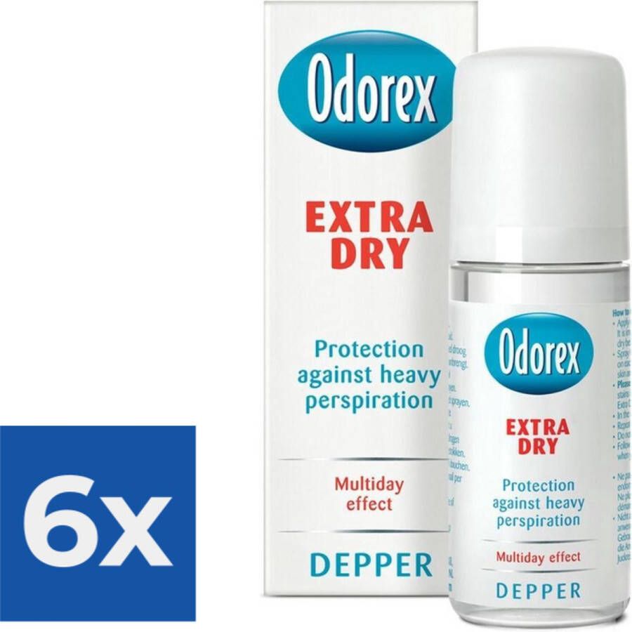 Odorex Extra Dry Depper 50 ml Deodorant Voordeelverpakking 6 stuks