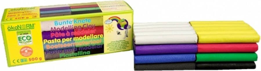 Oekonorm Ökonorm Zachte Klei in 8 Kleuren Extra zachte boetseerklei Wit geel paars rood blauw groen grijs en zwart +3 jaar