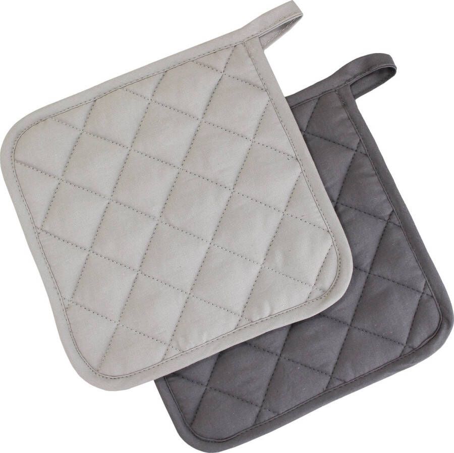 Oerhollands 10-delig SET Pannenlappen 20x20cm handige ophanglus 6x antraciet 4x grijs