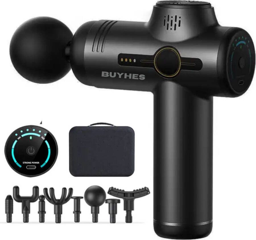 OEVER Massage gun 9 opzetstukken Massage Pistool Apparaat Fitness Zwart