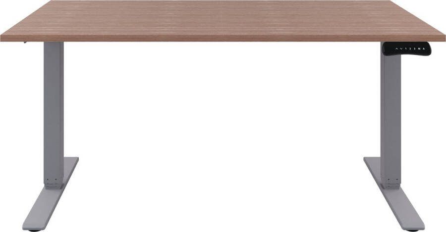 Offeco Zit sta Bureau Verstelbaar bureau 120 x 80 cm Havanna bureaublad Aluminium onderstel 2 motoren