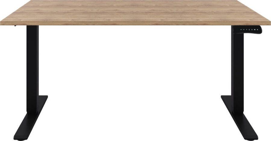 Offeco Zit sta Bureau Verstelbaar bureau 140 x 80 cm Natuur eiken bureaublad Zwart onderstel 2 motoren