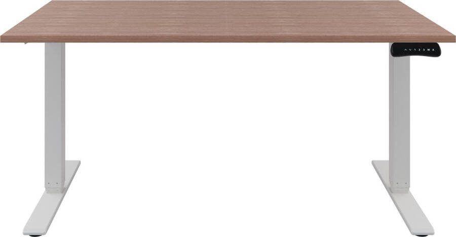 Offeco Zit sta Bureau Verstelbaar bureau 180 x 80 cm Havanna bureaublad Wit onderstel 2 motoren