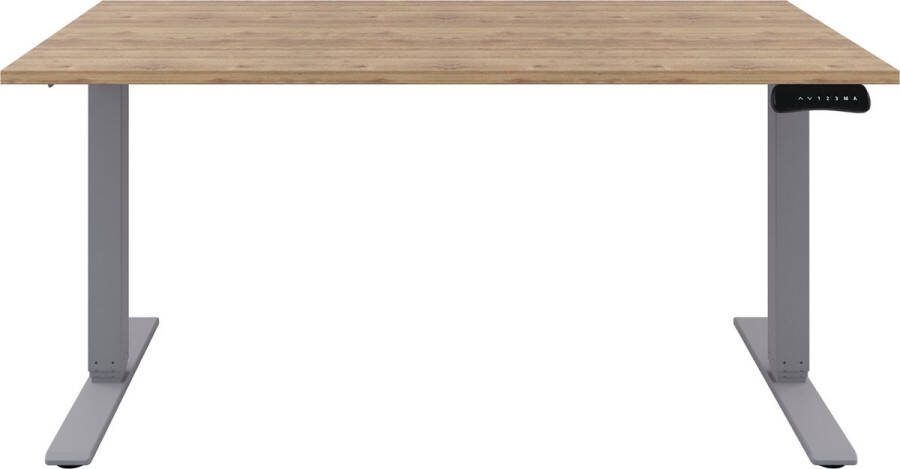 Offeco Zit sta Bureau Verstelbaar bureau 180 x 80 cm Natuur eiken bureaublad Aluminium onderstel 2 motoren