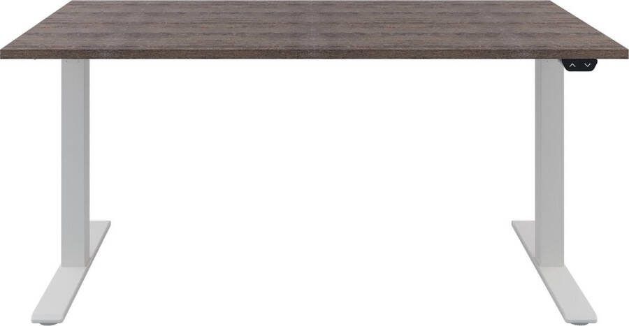 Offeco Zit sta bureau Zit sta bureau elektrisch Bruin eiken bureaublad Wit onderstel 140 x 80 cm