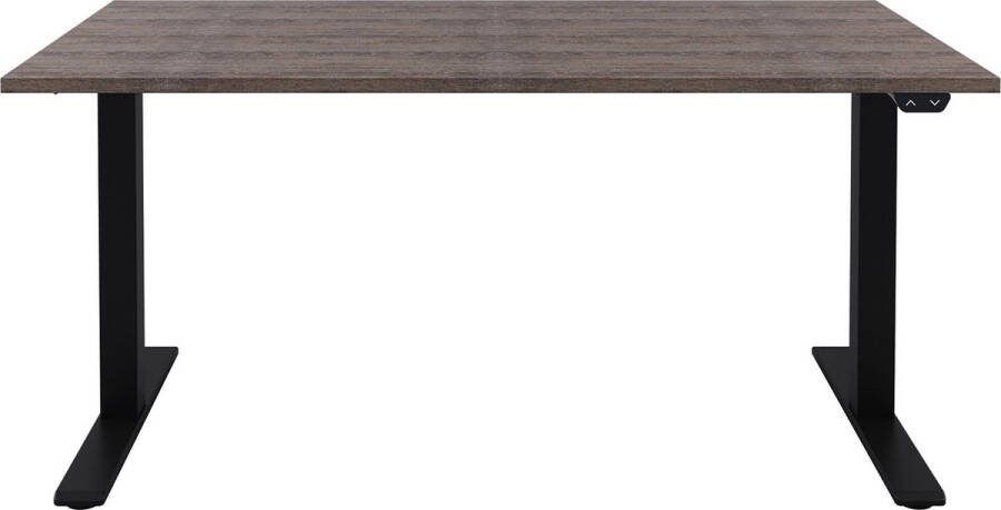 Offeco Zit sta bureau Zit sta bureau elektrisch Bruin eiken bureaublad Zwart onderstel 180 x 80 cm
