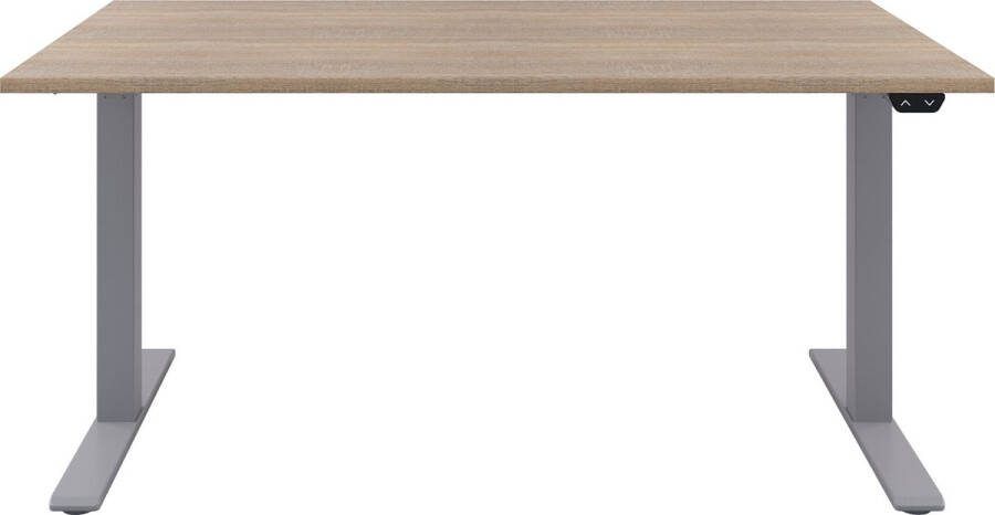 Offeco Zit sta bureau Zit sta bureau elektrisch Midden eiken bureaublad Aluminium onderstel 180 x 80 cm