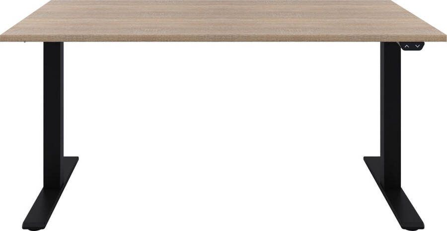 Offeco Zit sta bureau Zit sta bureau elektrisch Midden eiken bureaublad Zwart onderstel 160 x 80 cm