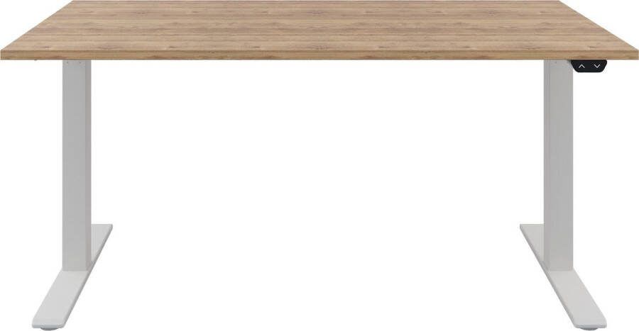 Offeco Zit sta bureau Zit sta bureau elektrisch Natuur eiken bureaublad Wit onderstel 140 x 80 cm