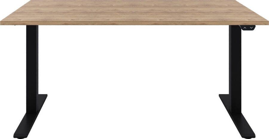 Offeco Zit sta bureau Zit sta bureau elektrisch Natuur eiken bureaublad Zwart onderstel 140 x 80 cm
