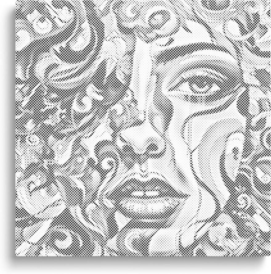 Oh My Dotz Botanisch gezicht Dot painting 80x80cm Op frame gespannen Diamond painting & Schilderen op nummer alternatief Stippelschilderij