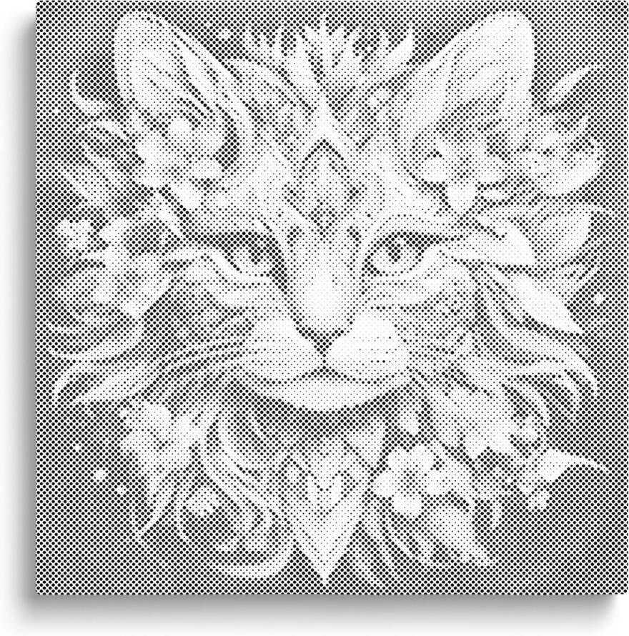 Oh My Dotz Kat met bloemen Dot painting 80x80cm Op frame gespannen Diamond painting & Schilderen op nummer alternatief Stippelschilderij