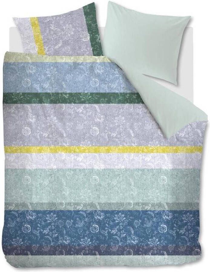 Slaap Vaak Oilily Blooming Stripe dekbedovertrek 2-persoons (200x200 220 cm + 2 slopen) Katoen satijn Blue