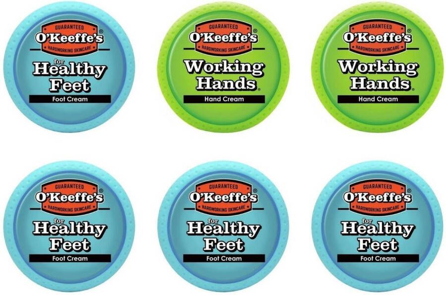 O'Keeffe's 2x Working Hands & 4x Healthy Feet: Hand & Foot Cream Jar Set 6 pak