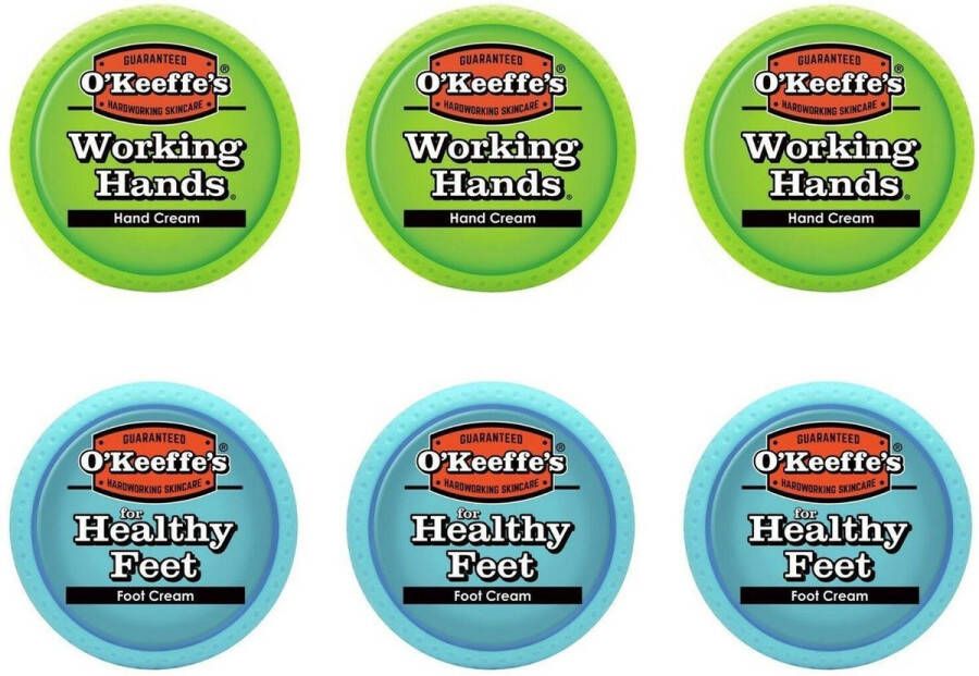 O'Keeffe's 3x Working Hands & 3x Healthy Feet: Hand & Foot Cream Jar Set 6 pak