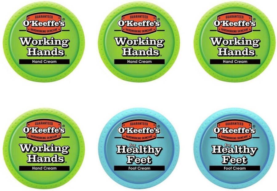 O'Keeffe's 4x Working Hands & 2x Healthy Feet: Hand & Foot Cream Jar Set 6 pak