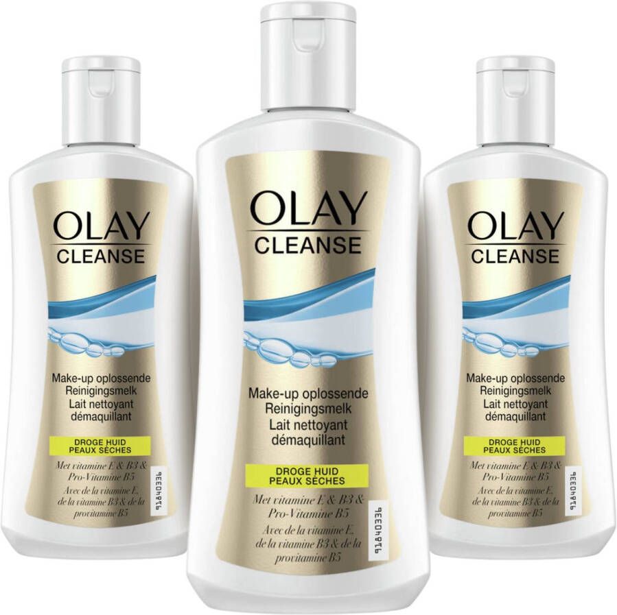 Olay Cleanse Make-Up Oplossende Reinigingsmelk Voor Droge Huid Voordeelbundel 3 x 200 ml