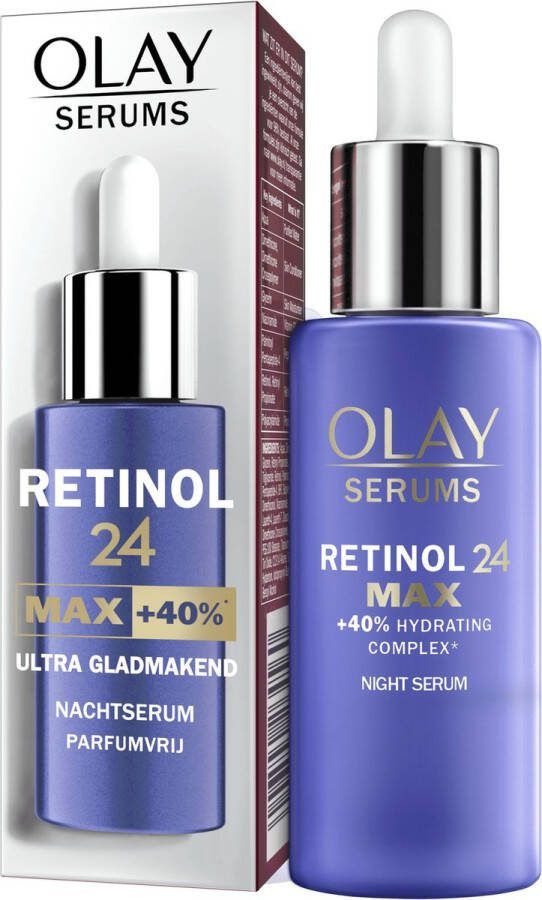 Olay Retinol 24 MAX* Nachtserum 3 Acties: Gladmaken Vernieuwen en MAX* hydrateren 40 ml