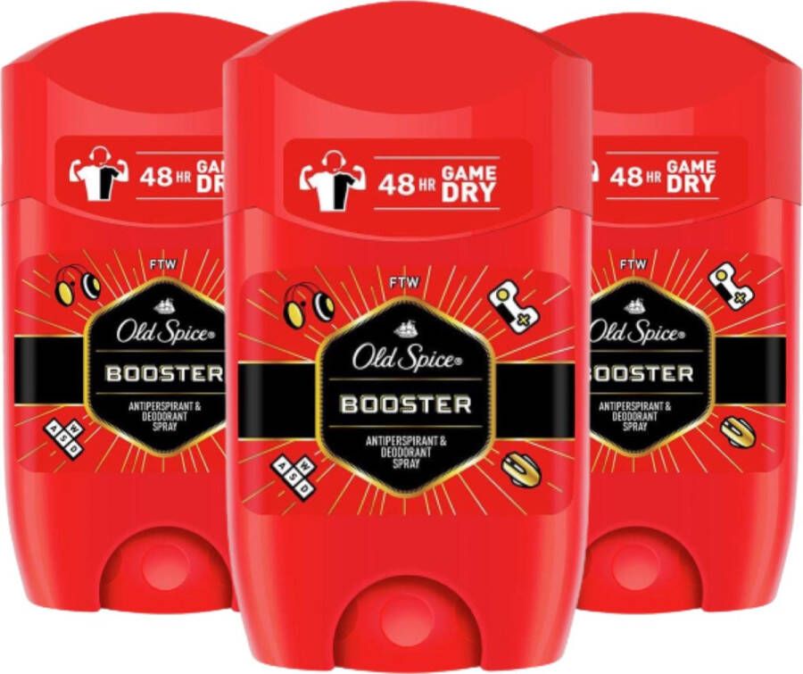 Old Spice Booster Deodorant Man 3 x 50 ml Krachtige Mannelijke Geur voor 48 Uur Frisheid Deodorant Stick