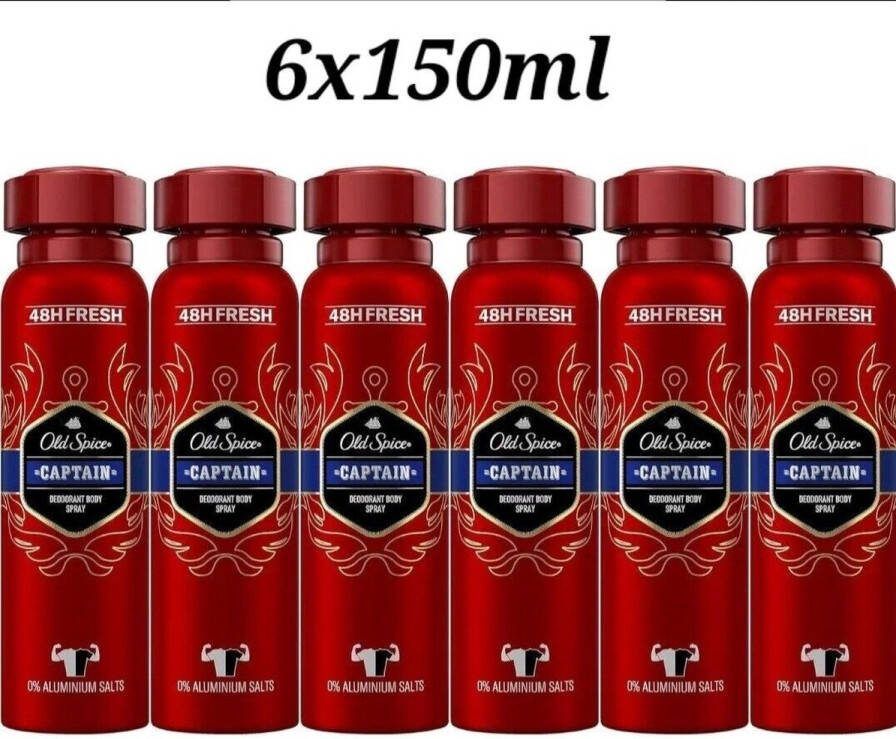 Old Spice Captain Deodorant Man Body Spray 6 x 150 ml Deodorant man voordeelverpakking