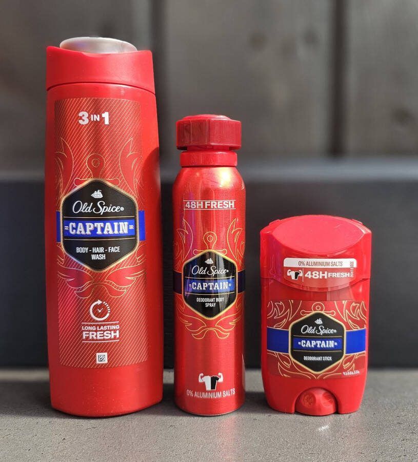 Old Spice Captain mix 3in1 body-hair-face wash- Deodorant spray- Deodorant stick 3 st