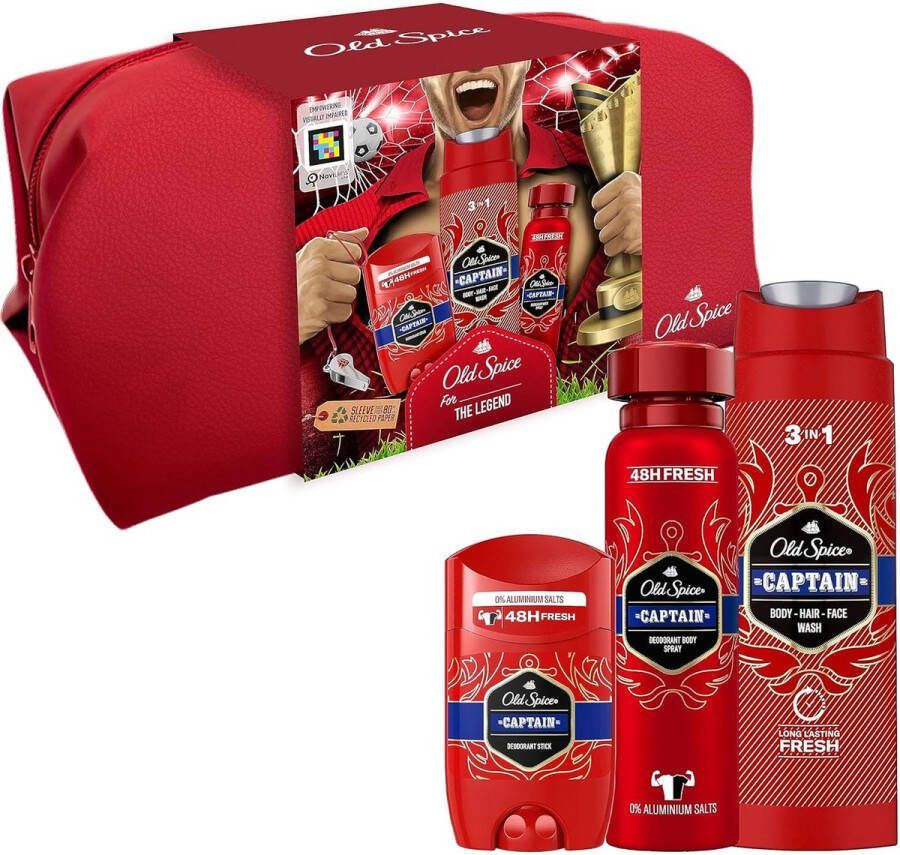 Old Spice Footballer Toilettas Cadeauset voor Mannen Captain Deodorant Stick 50 ml Deodorant Body Spray 150 ml en Shower Gel 250 ml