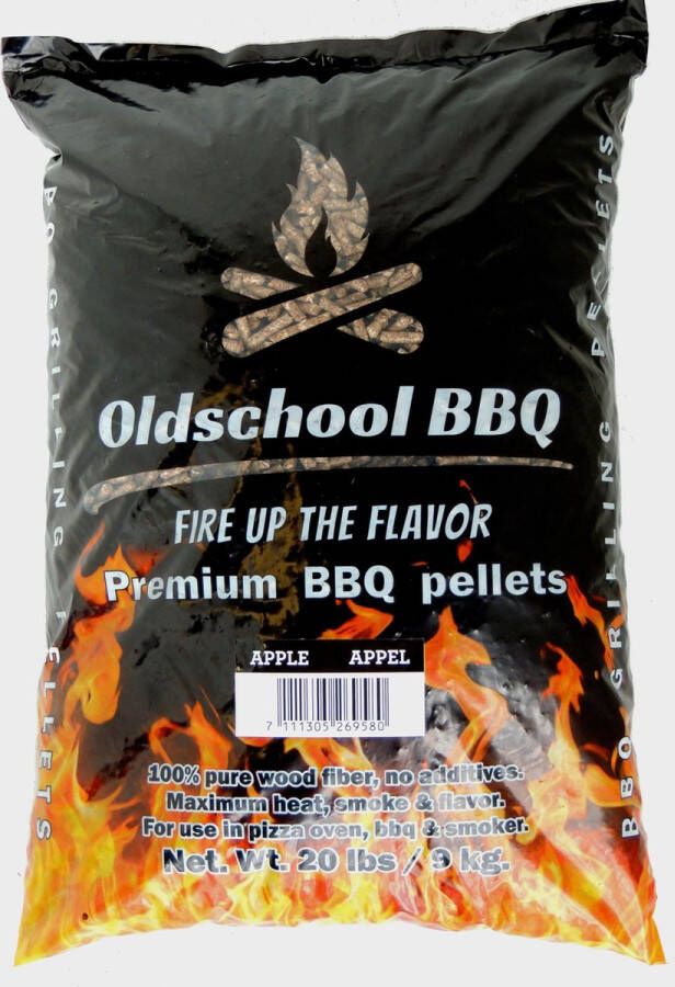 OldschoolBBQ Premium Barbecue pellets Apple Appel 9 kg BBQpellets houtpellets grillpellets geschikt voor pizza oven pellet bbq grill en smoker