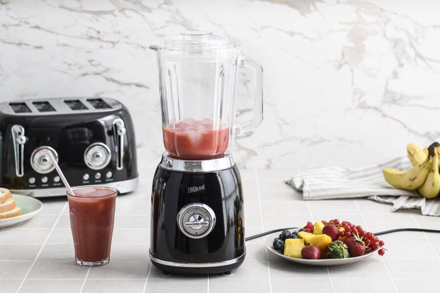 Oldscool Blender Zwart Retro 600W 1.5 liter 2 snelheden + pulse