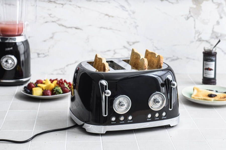 Oldscool Broodrooster Toaster Zwart Retro 4 sneden brood