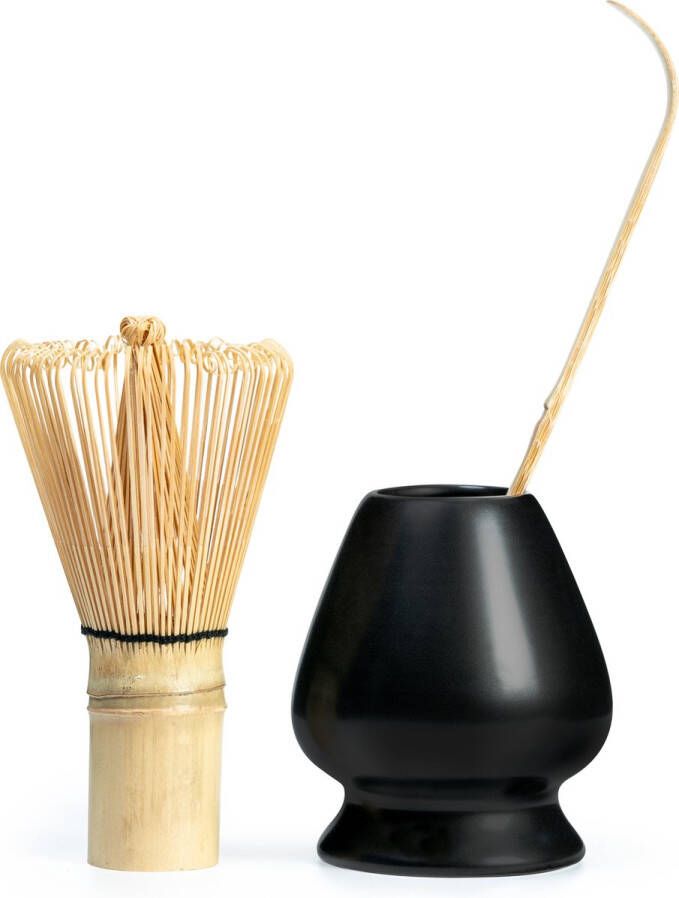 Oliva&apos;s Matcha thee set met Bamboe klopper garde (100 borstels prongs) garde-houder (zwart) en lepel