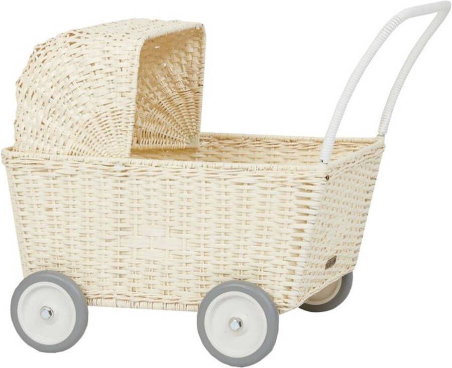 Olli Ella rotan poppenwagen wit
